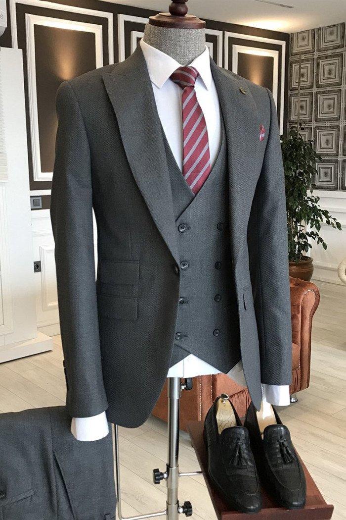 Adolph Gentle Dark gray 3-Pieces Peaked Collar Business Men Suits