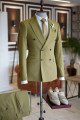 Nat Stylish Green Peaked Collar Double Breasted Prom Men Suits