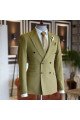 Nat Stylish Green Peaked Collar Double Breasted Prom Men Suits