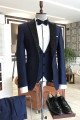 Modern Navy Blue 3-Pieces Black Jacquard Peaked Collar Men Suits
