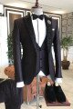Matthew 3-Pieces Black Jacquard Peaked Collar Bespoke Men Suits
