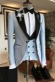 Angel Sky Blue 3-Pieces Black Peaked Collar Best Fitted Prom Men Suits