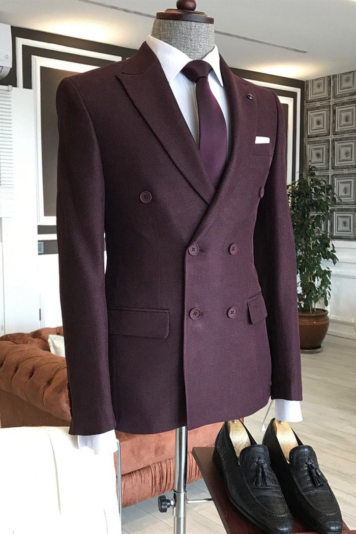 Nathan Burgundy Double Breasted Bespoke Men Suits