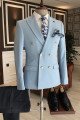 Leo Fashion Sky Blue Double Breasted Official Business Bespoke Suits