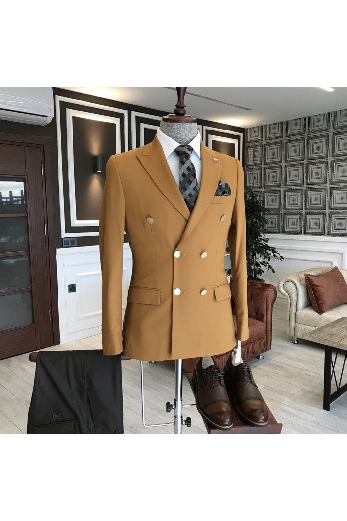 Samuel Yellow Double Breasted Official Business Bespoke Men Suits For Business