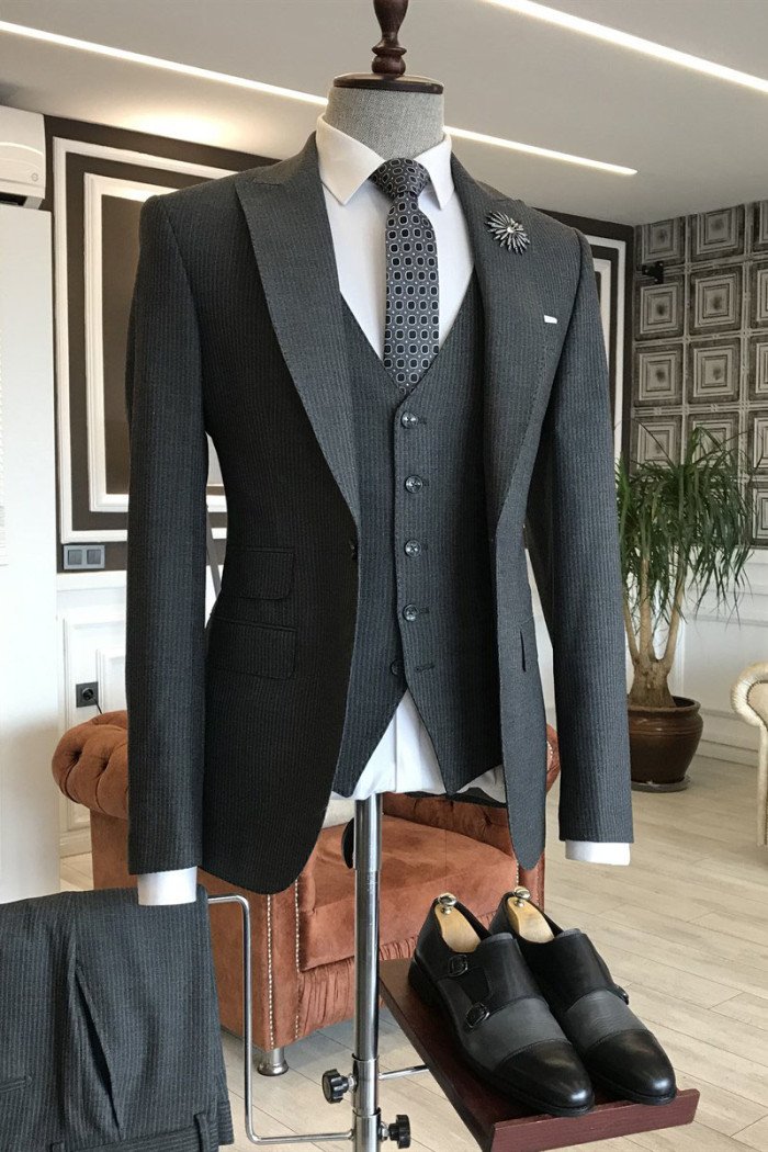 Devin Black Velvet 3-Pieces Peaked Collar One Button Men Suits For Business