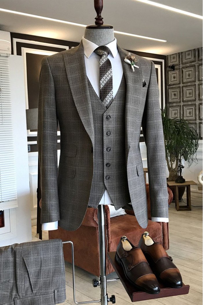 Felix Official Small Plaid Peaked Collar Bespoke Best Fitted Men Suits