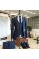 Frederic Blue Small Plaid  3-Pieces Peaked Collar One Button Official Men Suits