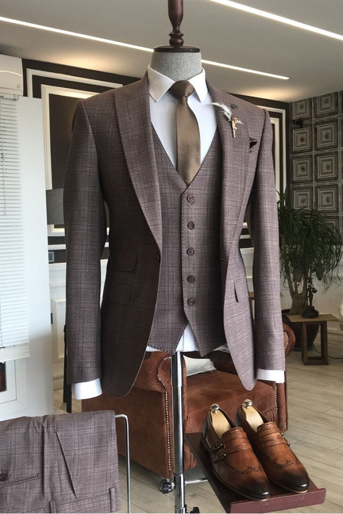 Hale Burgundy Small Plaid 3-Pieces Best Fitted Bespoke Men Suits