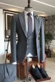 Dark Gray 3-Pieces Peaked Collar One Button Official Men Suits