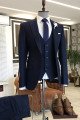 Kelly Official 3-Pieces Solid Navy Blue Peaked Collar Men Men Suits