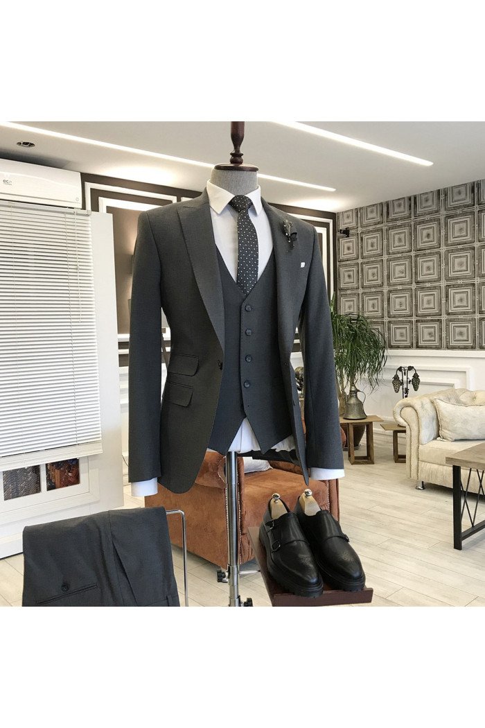 Lambert Official Black 3-Pieces Peaked Collar Best Business Men Suit