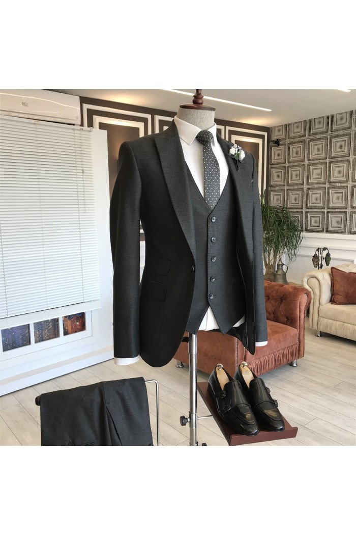 Levi Black 3-Pieces Double Breasted Bespoke Men Suits
