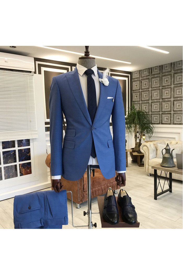 New Arrival Bespoke Fashion Blue One Button Men Suits For Business