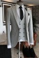 Formal Light Gray 3-Pieces Notch Collar Double Breasted Men Suits