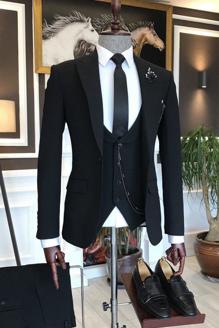 Noah All Black 3-Pieces Peaked Collar Men Suits