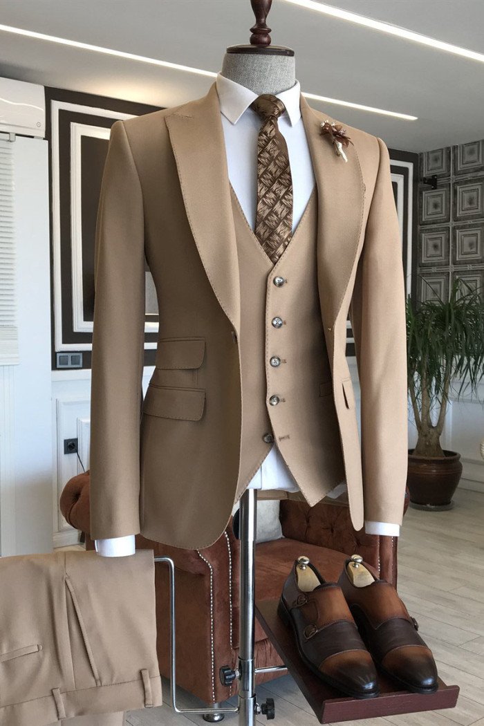 Sampson New Arrival Brown Peaked Collar Best Fitted Men Suits