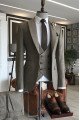 David Elegant Solid Dark Brown Peaked Collar One Button Men Suits For Business