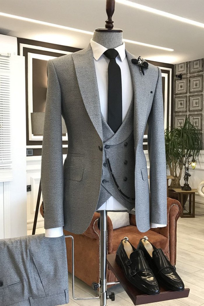 Franklin Trendy Gray Peaked Collar One Button Bespoke Business Men Suits