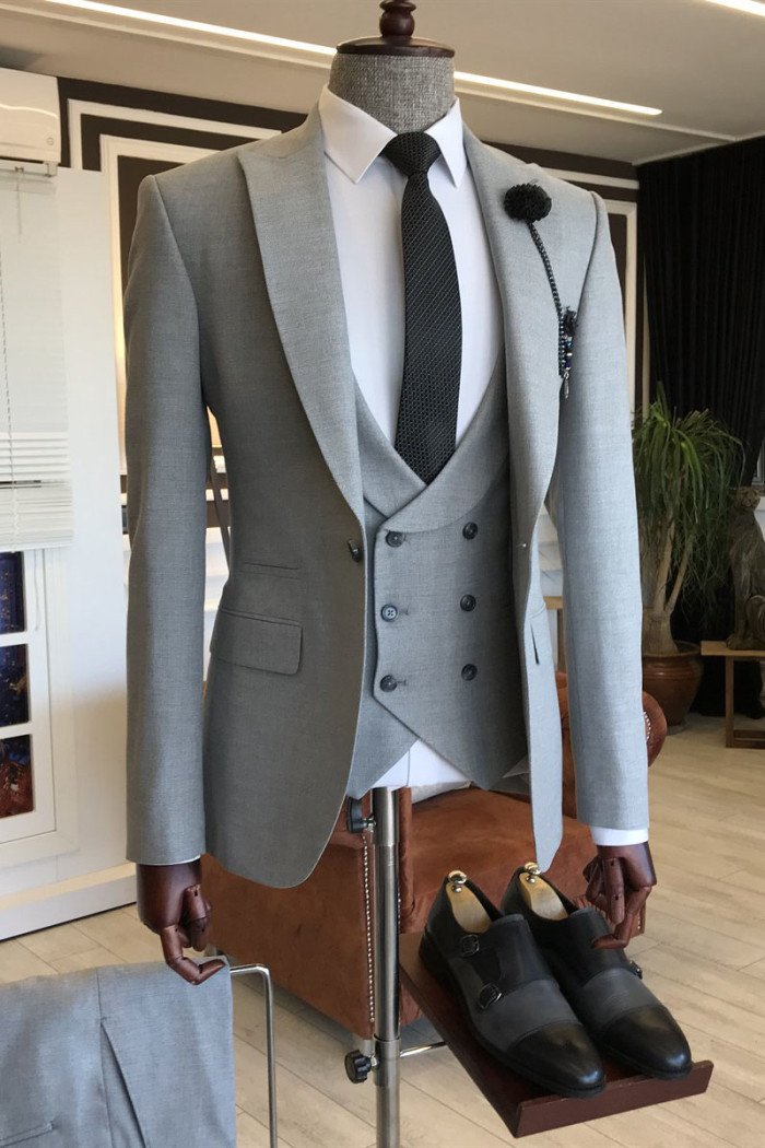 Clement New Arrival Gray Peaked Collar One Button Bespoke Formal Men Suits