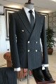 Nigel Formal Black Striped Peaked Collar Double Breasted Men Suits