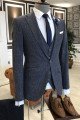 modern navy blue small plaid Notch Collar Best Fitted Business Men Suit