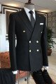 Regan Traditional All Black Peaked Collar Double Breasted Bespoke Men Suits