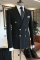 Tab Trendy Black Striped Peaked Collar Double Breasted Men Suits