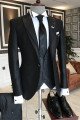 Alan Modern All Black Peaked Collar One Button Best Fitted Business Men Suits