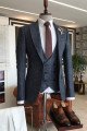 Derrick New Arrival Black Plaid Peaked Collar Double Breasted Business Men Suit