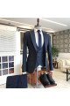 Trendy Navy Blue Small Plaid One Button Double Breasted Bespoke Men Suits