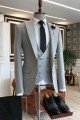 Felix Light Gray Peaked Collar One Button Best Fitted Bespoke Business Men Suit