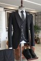 Gavin All Black 3-Pieces Peaked Collar One Button Bespoke Best Fitted Suits