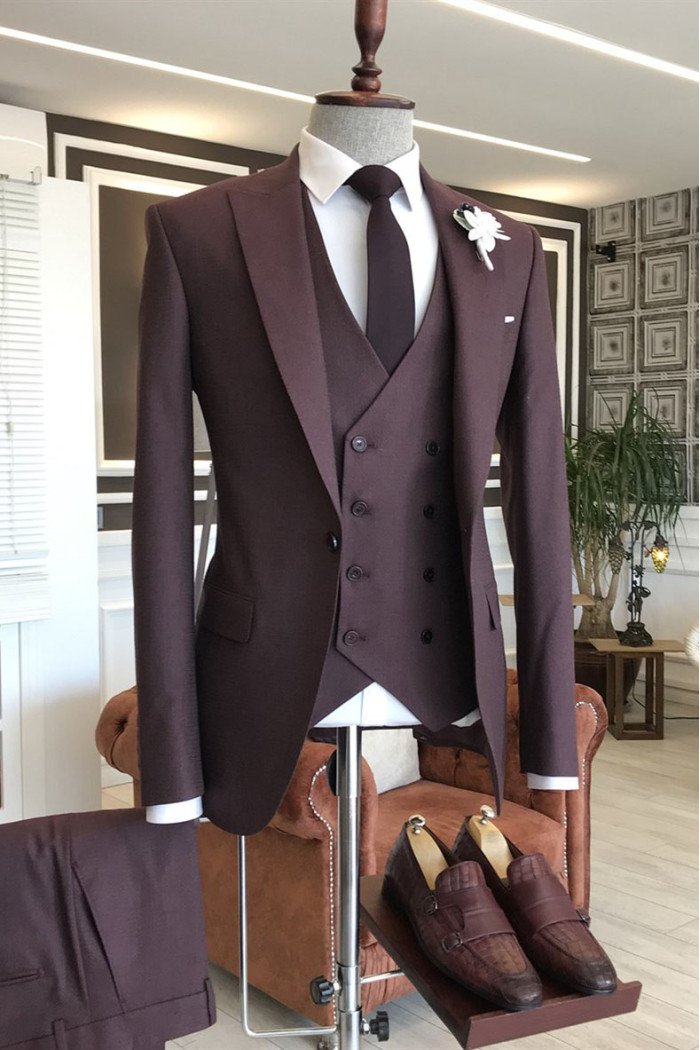 Hale New Burgundy One Button 3-Pieces Bespoke Suits For Business