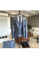 Jeffrey Formal Gray Plaid Peaked Collar Double Breasted Men Suits