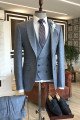 Jeffrey Formal Gray Plaid Peaked Collar Double Breasted Men Suits