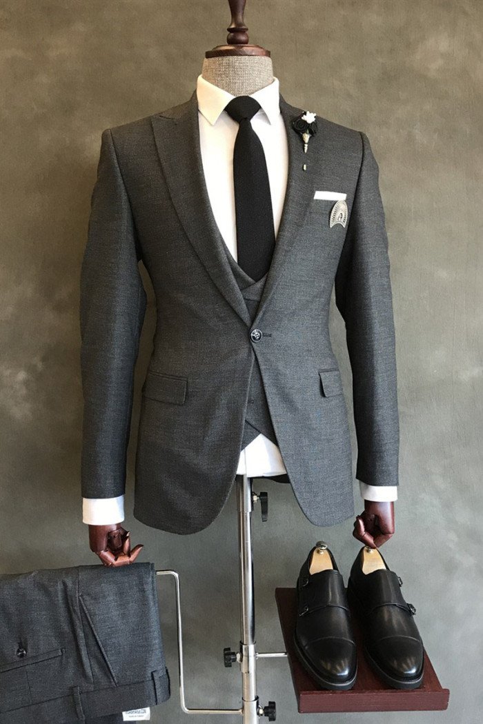 Fashion Modern All Black Button Close Fitting Business Men Suit