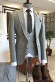 Leo Trendy Light Gray Peaked Collar Best Men Suits For Business