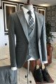 Levi Light Gray 3-Pieces Peaked Collar Close Fitting Men Suits For Business