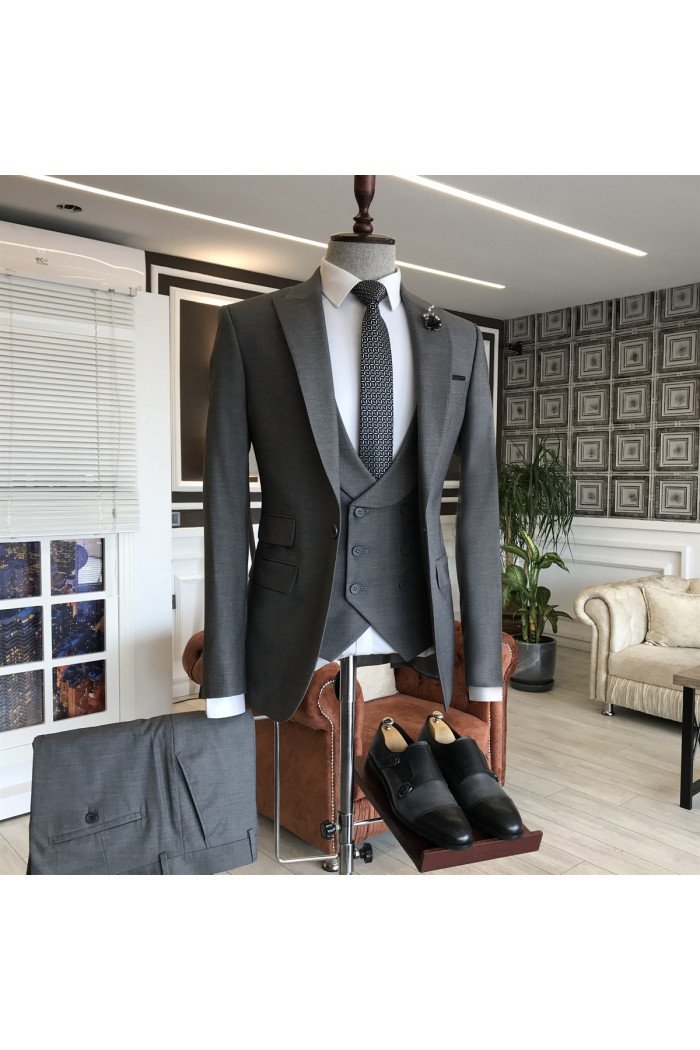 Fashion 3-Pieces Peaked Collar Double Breasted Business Men Suit