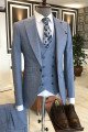 Marvin Stylish Blue Small Plaid Peaked Collar Close Fitting Men Suits