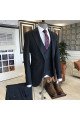 Fashion Modern All Black Velvet Peaked Collar Double Breasted  Men Suits