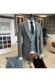 Fashion Gray Plaid Peaked Collar One Button Close Fitting Business Men Suit