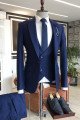 Owen Modern Navy Blue 3-Pieces Peaked Collar Close Fitting Business Men Suits