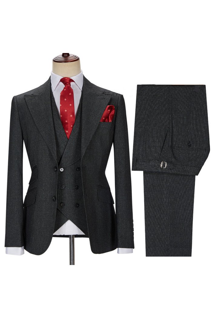 New Arrival Official Black 3-Pieces Peaked Collar Business Men Suits
