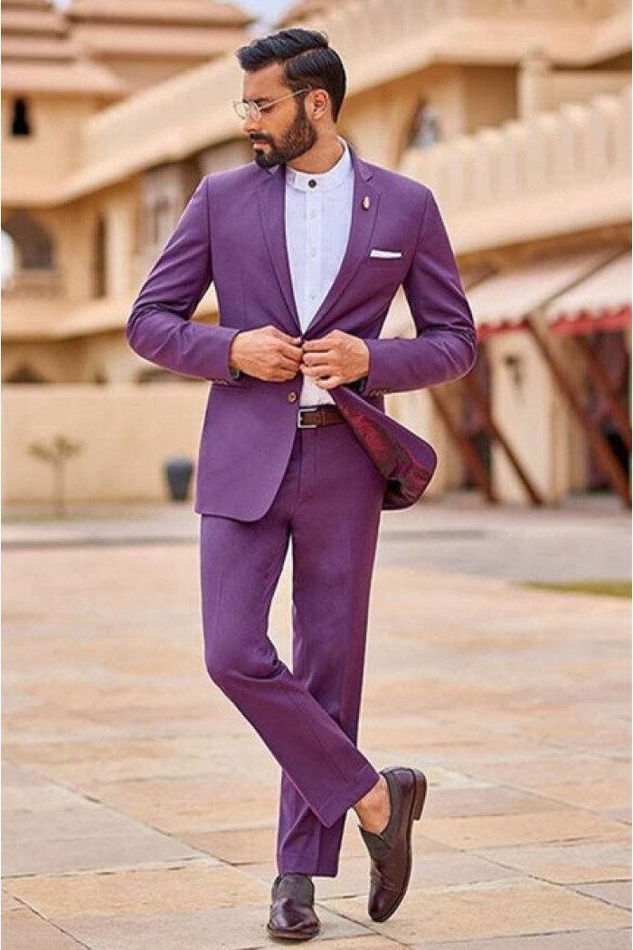Stylish Purple Best Fitted Notch Collar Bespoke Prom Outfits