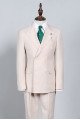 Noah Handsome Light Khaki Striped Double Breasted Bespoke Men Suit