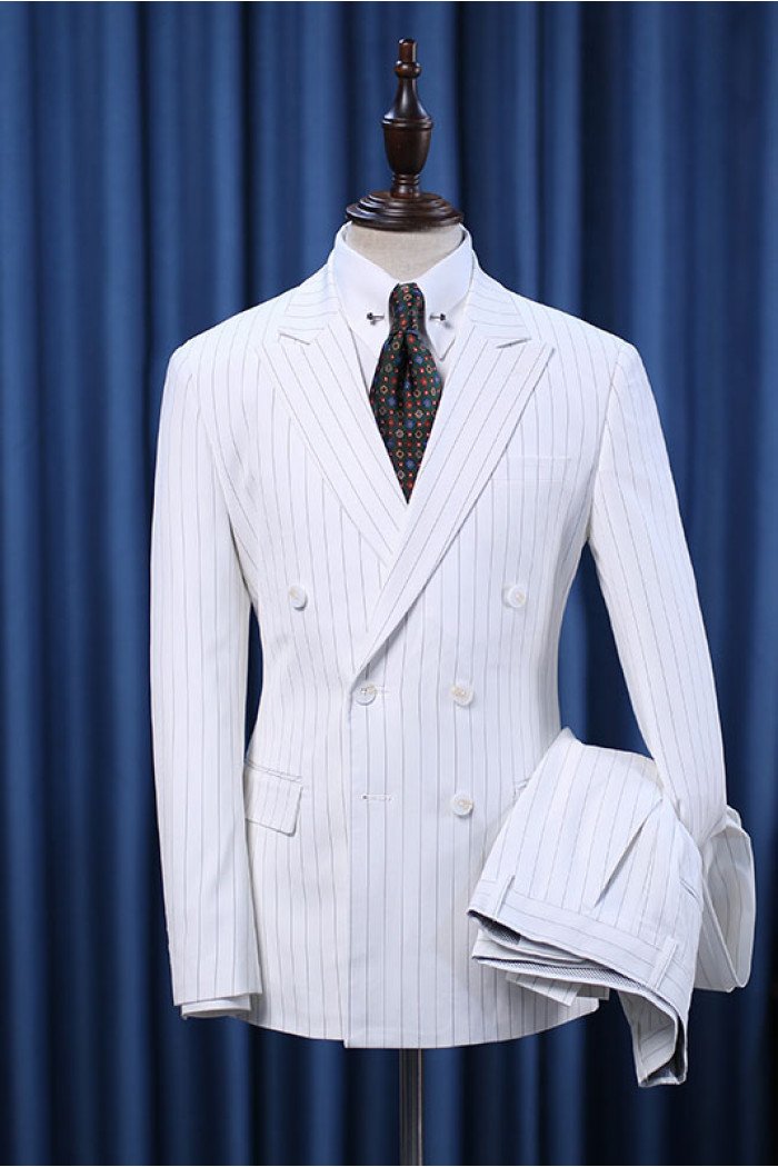 Pete Popular White Striped Double Breasted Official Men Suit