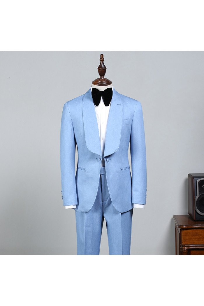 Rock Cool Sky Blue Bespoke Wedding Suit For Wedding