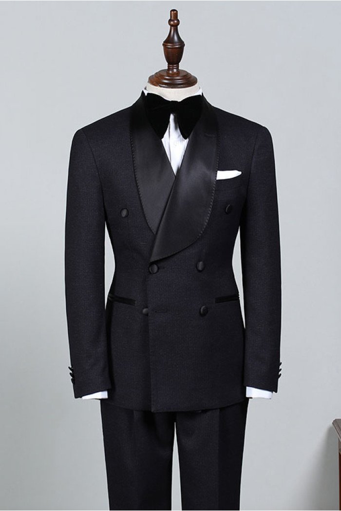 Solomon Modern All Black Double Breasted Bespoke Wedding Suit For Wedding